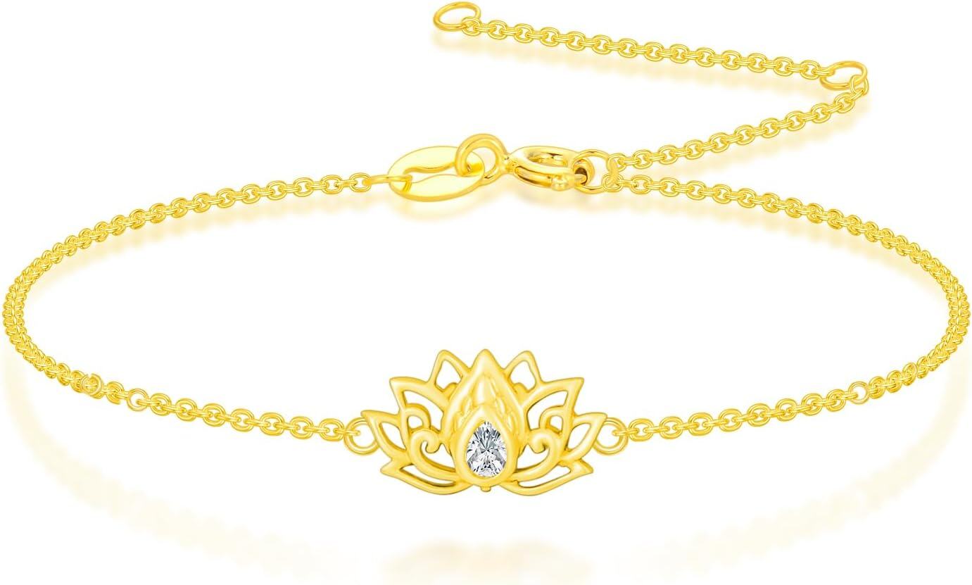 wholesale 18K Gold Lotus Flower Bracelet with Diamond Accent - Birthday & Christmas Gifts for Women-0-0