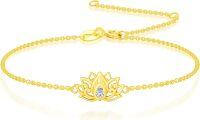 wholesale 14K Gold Lotus Flower Bracelet with Diamond Accent - Birthday & Christmas Gifts for Women-Lotus