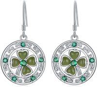 wholesale 14K Gold Plated Sterling Silver Round Natural Jade Earrings for Women-Z-Shamrock-Green Jade