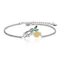 wholesale 925 Sterling Silver Cute Sloth Gold Flower Green Leaf Bracelet-F-Sloth