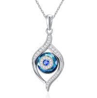 wholesale 925 Sterling Silver Evil Eye Pendant Necklace With Blue Stone And Zircon Accents-Silver