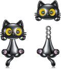 wholesale 925 Sterling Silver Black Cat Stud Earrings with Yellow Eyes and Pink Paws - Halloween  Ideas-0-0