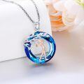 wholesale 925 Sterling Silver Blue Crystal Golf Sports Music Necklace with Dancing Couple Pendants for Women-0-2