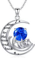 wholesale TOUPOP Cat Necklaces For Women White Gold Plated S925 Sterling Silver Birthstone Pendant Necklace Cute Cat Animal Birthday Jewelry Gifts For Girlfriend Wife Daughter -0-0