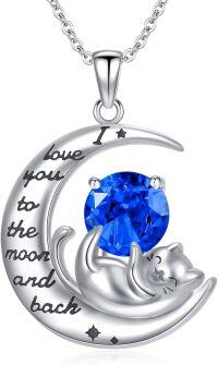 wholesale TOUPOP Cat Necklaces For Women White Gold Plated S925 Sterling Silver Birthstone Pendant Necklace Cute Cat Animal Birthday Jewelry Gifts For Girlfriend Wife Daughter -undefined