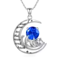 TOUPOP White Gold Plated S925 Sterling Silver Birthstone Cat Pendant Necklace-0-0
