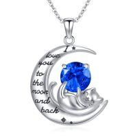 TOUPOP White Gold Plated S925 Sterling Silver Birthstone Cat Pendant Necklace-undefined