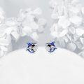 wholesale 925 Sterling Silver Shark Blue Enamel Stud Earrings for Women Girls Gift Ideas-0-2