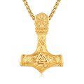 wholesale Copper Viking Thor Hammer Mjolnir Pendant Necklace With Vegvisir Valknut Design-0-7