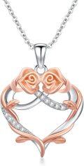 wholesale 925 Sterling Silver Infinity Heart with 2 Pink Roses and Cubic Zirconia Pendant Necklaces Gifts for Women-0-0