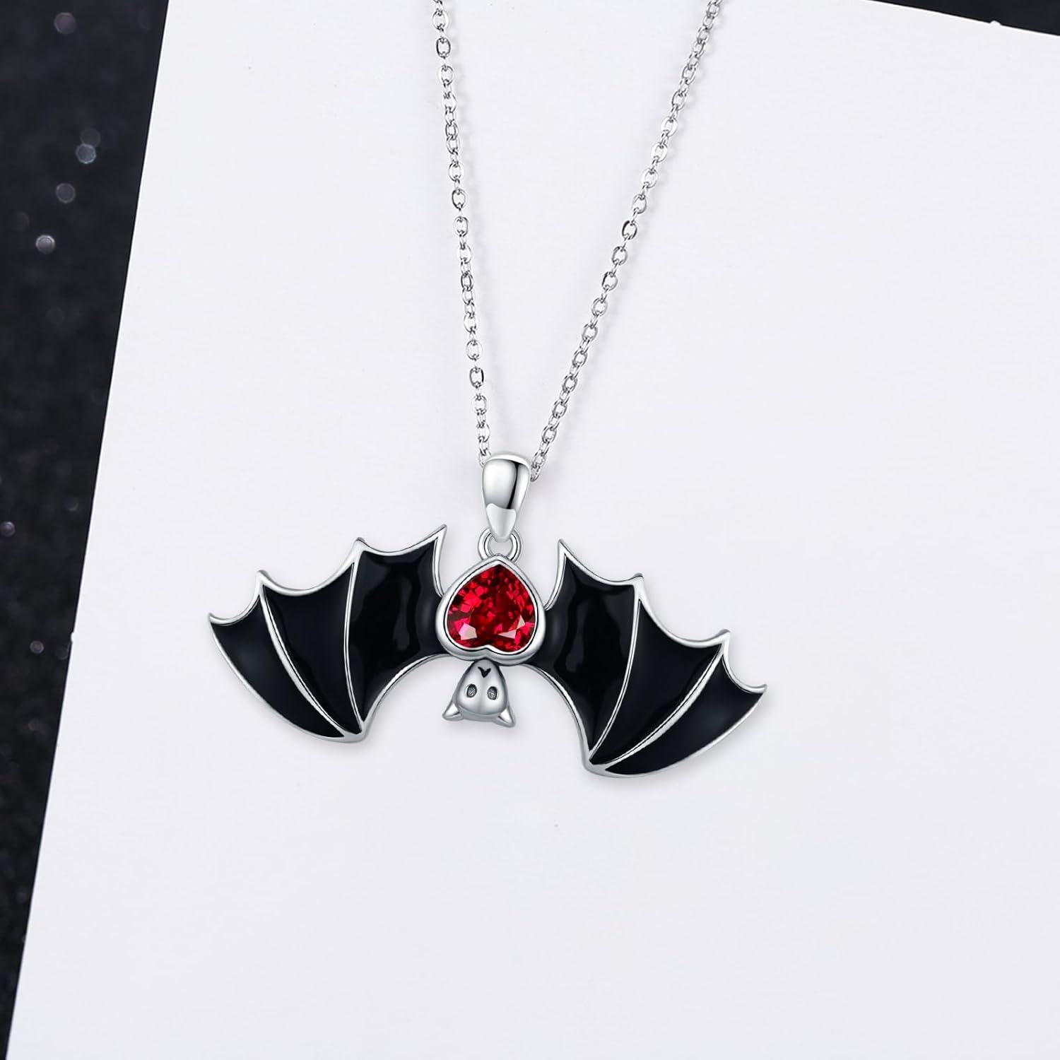 Sterling Silver Bat Necklace Gothic Jewelry for Women Men Halloween Birthday-0-3
