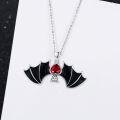 wholesale 925 Sterling Silver Black Enamel Red Crystal Heart Bat Pendant Necklace Gothic Jewelry for Women and Men Halloween Gift-0-3