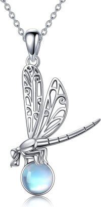 wholesale 925 Sterling Silver Blue Moonstone and Turquoise Dragonfly Pendant Necklace for Women-Moonstone Dragonfly