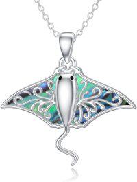 wholesale 925 Sterling Silver Stingray Pendant Necklace with Abalone Shell Inlay - Unique Ocean Life  for Her Him 45cm Chain Length-Stingray