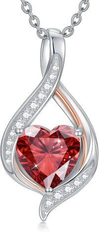 wholesale White Gold Plated Silver & Moissanite 1.5cttw Infinity Heart Birthstone Necklace with January Gemstone - Adjustable Chain, Gift Box-A-January
