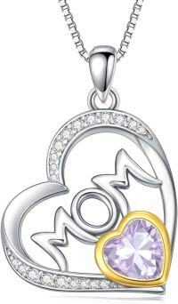 wholesale 925 Sterling Silver Gold Heart Mom Necklace with Synthetic Birthstone Pendant-June - Alexandrite