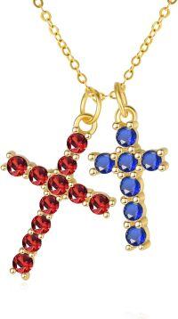 wholesale 14K Gold Sterling Silver Birthstone Double Cross Necklace for Women-01-09-Jan-Sept