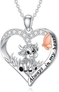wholesale 925 Sterling Silver Cow Heart Pendant Necklace with Butterfly Charm and Cubic Zirconia Stones Gifts for Women-Highland Cow