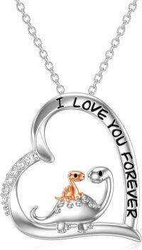 wholesale 925 Sterling Silver Dinosaur Heart-Shaped Pendant Necklace with I Love You Forever Inscription for Women-Dinosaur