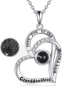 wholesale 925 Sterling Silver I Love You Heart Necklace w/Black Pearl CZs & Engraved Message - Gift for Women/Mom/Girlfriend-To Granddaughter