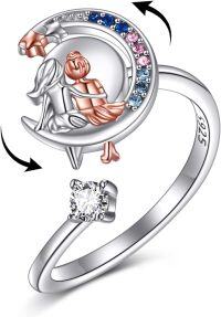 wholesale Sterling Silver Sunflower Moon Sisters Snowflake Spinner Fidget Adjustable Black Rose Ring for Women-Moon Sisters