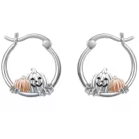 wholesale 925 Sterling Silver Halloween Hoops with Pumpkins and Jack-o'-Lanterns-Pumpkin Hoop Earrings
