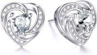wholesale 925 Sterling Silver Birthstone Heart Stud Earrings Jewelry Gifts for Women-Silver-04-Apr