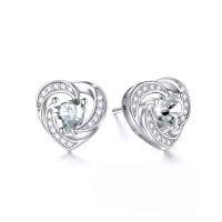 wholesale 925 Sterling Silver Birthstone Heart Stud Earrings Jewelry Gifts for Women-Silver-04-Apr