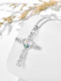 wholesale 925 Sterling Silver Abalone Shell Mountain Heart Cross Pendant Necklace for Women-0-1