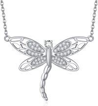 wholesale 925 Sterling Silver Dragonfly Pendant Necklace with Cubic Zirconia - Cute  for Women and Girls Who Love Animals-dragonfly