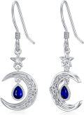 wholesale 925 Sterling Silver Blue Sapphire Crescent Moon & Star Drop Earrings-0-0