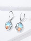 wholesale 925 Sterling Silver Horse & Girl Oval Drop Earrings with Blue Stone and Rose Gold Accents-0-1