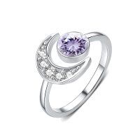 wholesale 925 Sterling Silver Moon And Stars Rings Wholesale With Amethyst And Clear Crystals Elegant Open Band Design-june birthstone