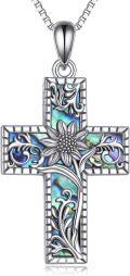 wholesale 925 Sterling Silver Abalone Shell Inlay Floral Cross Pendant Necklace for Women Mother's Day Gift-0-0