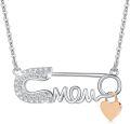 wholesale 925 Sterling Silver Hypoallergenic S925 Mom Safety Pin Necklace with White Gold Plating, Nickel-Free, Lead-Free, Cadmium-Free, Gift for Mother's Day-0-0