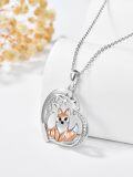 wholesale 925 Sterling Silver Fox Moon Pendant Necklace with Cubic Zirconia for Women-0-4