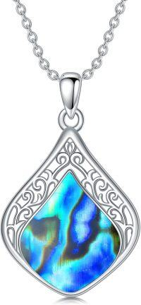 wholesale Sterling Silver Natural Gemstone Teardrop Filigree Celtic Knot Necklace-Abalone Shell