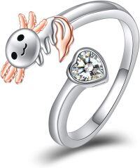 wholesale 925 Sterling Silver Urone Turtle Butterfly Dragonfly Axolotl Cat Adjustable Open Ring for Women Jewelry Gift-Axolotl