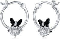 wholesale 925 Sterling Silver French Bulldog Huggie Hoop Earrings with Crystal Accents for Women Dog Lover Gift Ideas-Bulldog