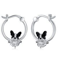 wholesale 925 Sterling Silver French Bulldog Hoop Earrings With Heart Charm-Bulldog