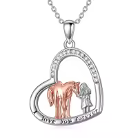 TOUPOP Stainless Steel Crystal Horse Heart Pendant Necklace-undefined