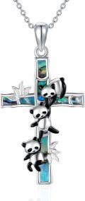 wholesale 925 Sterling Silver Opal Panda Cross Pendant Necklace with Chain-0-0