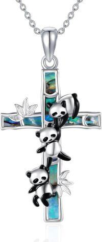 wholesale 925 Sterling Silver Opal Panda Cross Pendant Necklace with Chain-Panda