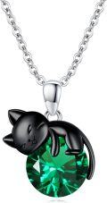 wholesale 14K Gold Pink Crystal Black Cat Pendant Necklace for Women Cats Lover-0-17