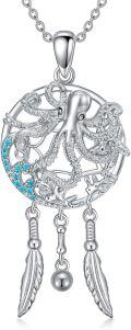wholesale 925 Sterling Silver Sea Life Dreamcatcher Necklace - Blue Enamel & Crystal Accents-0-5