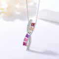 wholesale 925 Sterling Silver Multi-Colored Square Cut Stones Pendant Necklace for Women and Men LGBTQ+ Gifts-0-1