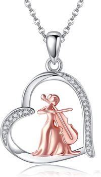 wholesale 925 Sterling Silver Heart-Shaped Cellist Pendant Necklace with CZ Stones - Christmas Gift for Her-Cello