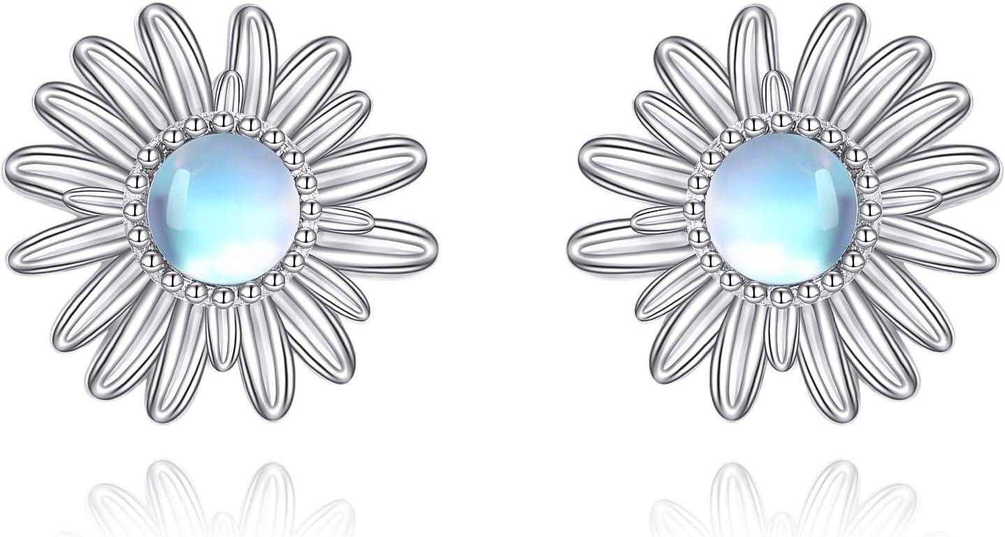 wholesale Sterling Silver & Moonstone Sunflower Earrings – Fashionable, Hypoallergenic, Lightweight Gift for Women-0-0
