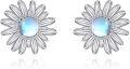 wholesale Sterling Silver & Moonstone Sunflower Earrings – Fashionable, Hypoallergenic, Lightweight Gift for Women-0-0