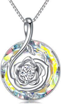 wholesale  Sterling Silver Crystal Infinity Rose Pendant Necklace Mother s Day Gift -White- Round Austrian Crystal